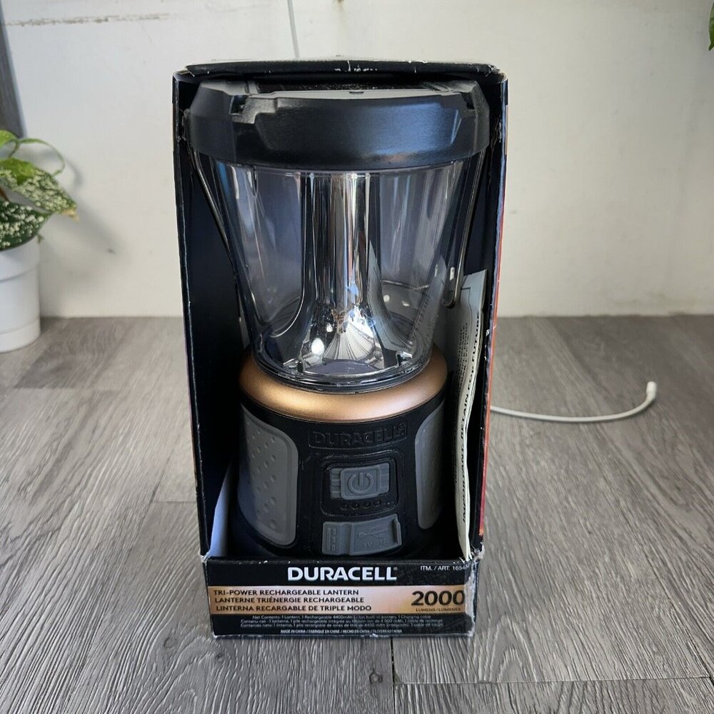 Duracell 2000 Lumen TRI-Power Solar Lantern Rechargeble LED Flashlight Lamp IPX4
